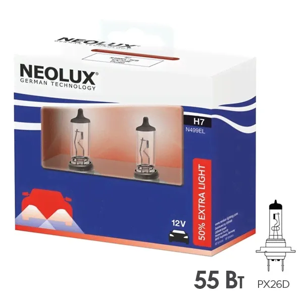 Лампа N499EL-2SCB H7 55W 12V PX26D (+50% больше света) Extra Light NEOLUX (уп. 2шт)