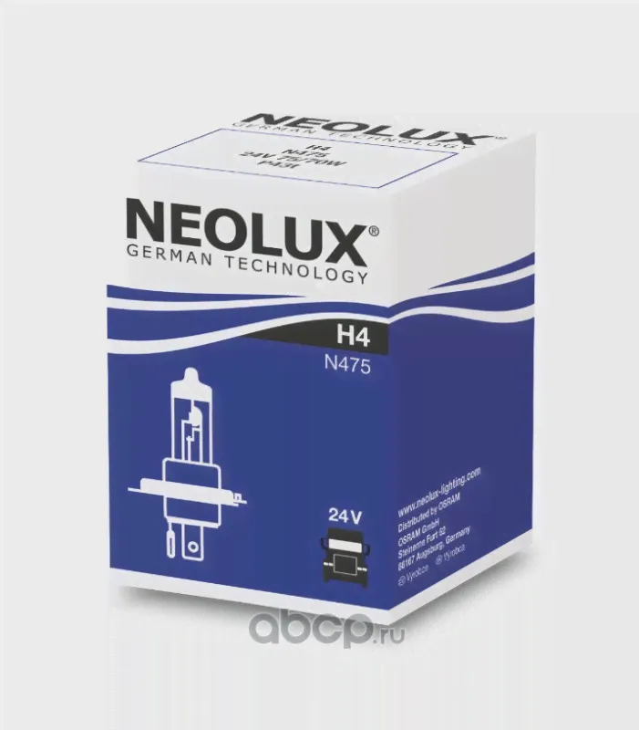 Лампа 24V H4 75/70W P43t NEOLUX Standart 1 шт. картон-0