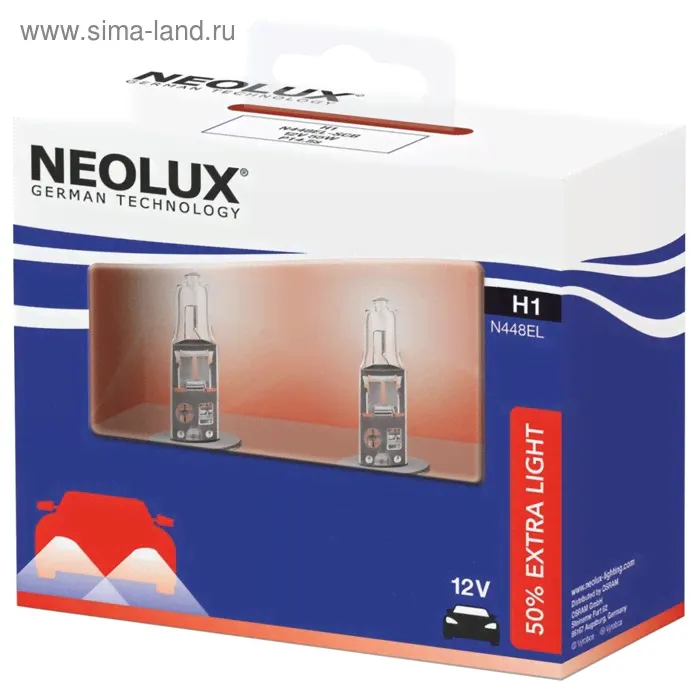 Лампа автомобильная Neolux H1 55 P14.5s+50% EXTRA LIGHT, 2шт 12V 1 10 N448EL-2SCB